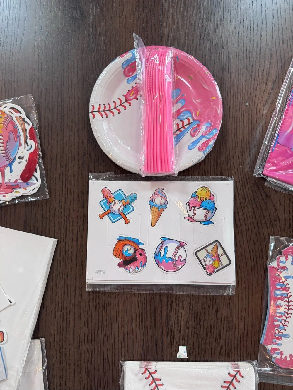 Baseball 67 Party Supplies Set - Pink Drip Theme